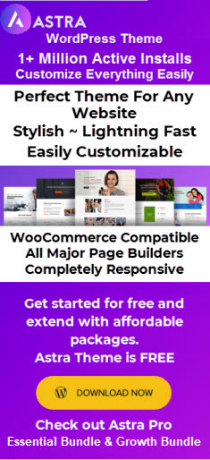 banner ad for the free astra wordpress theme and astra pro, astra mini agency bundle, and astra agency bundle